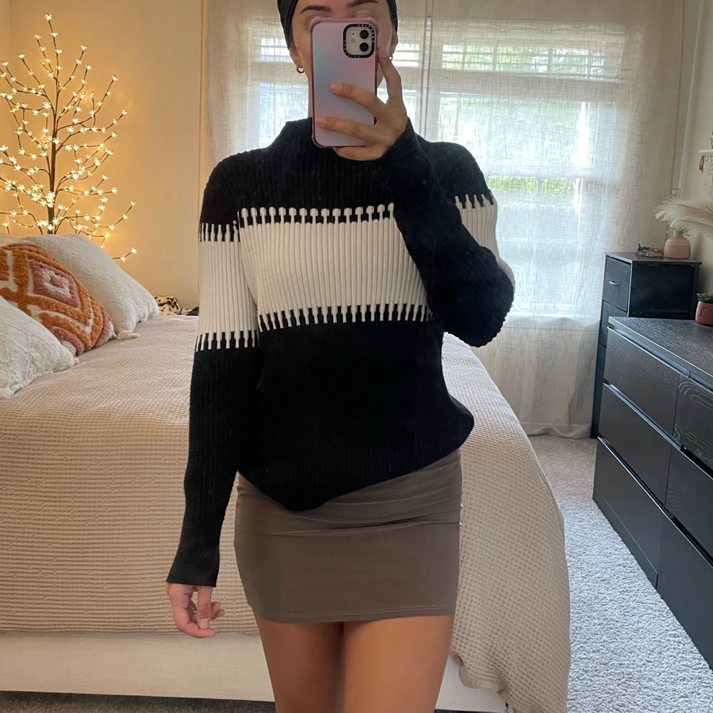 Black and White Mock Neck Sweater